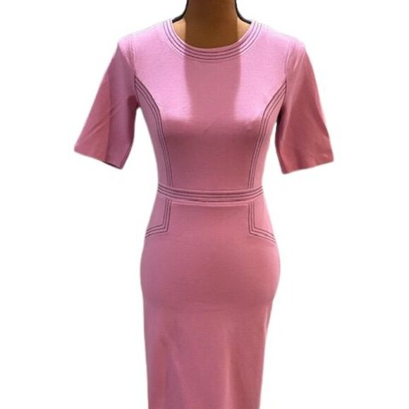 Boden Purple Fitted Ponte Short Sleeve Crew Neck Dress with Stitch Detailing - Picture 2 of 13